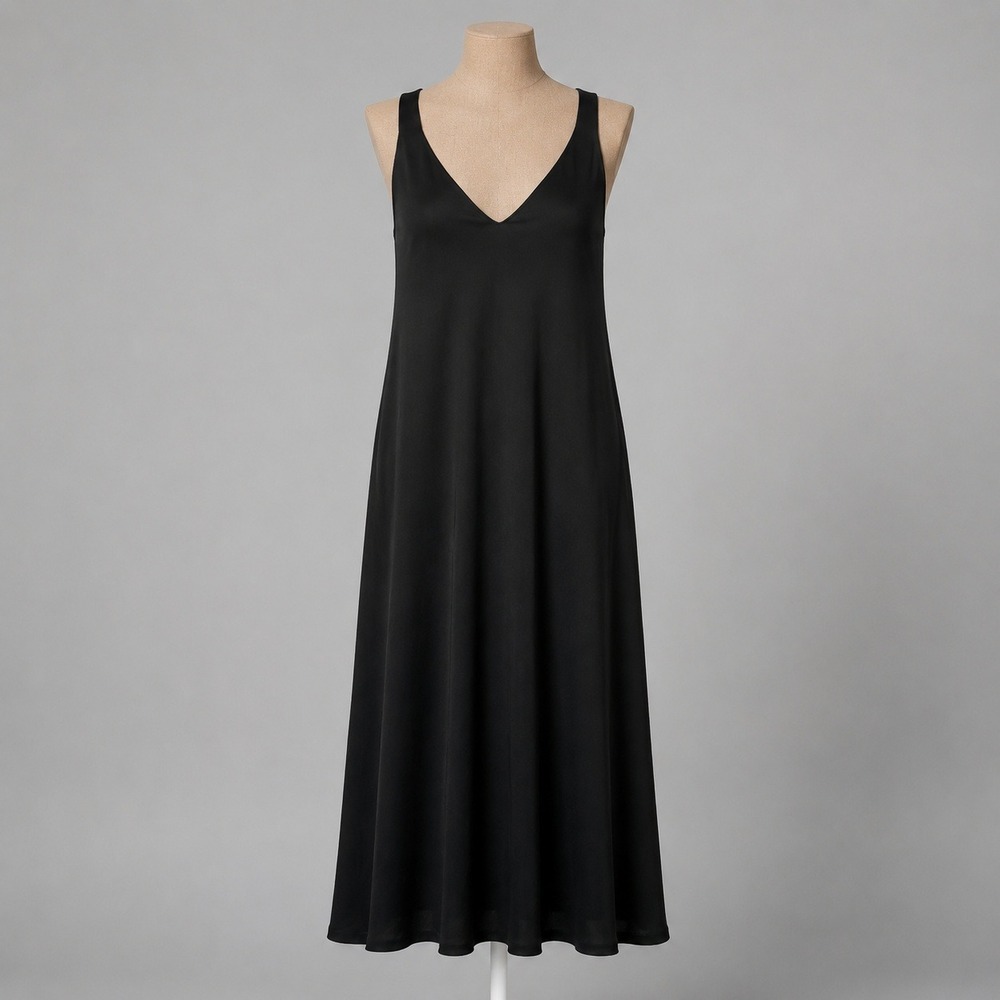 Vintage Y2K 100% Silk V Neck Maxi Dress Size L Black Minimalist Cocktail Gothic
